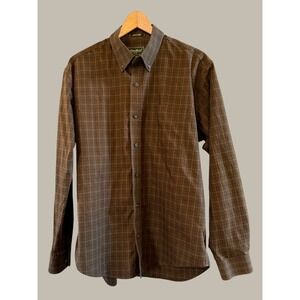 Men's Brown Plaid Eddie Bauer Nano Care Button Down M Dress Casual Office Shirt
